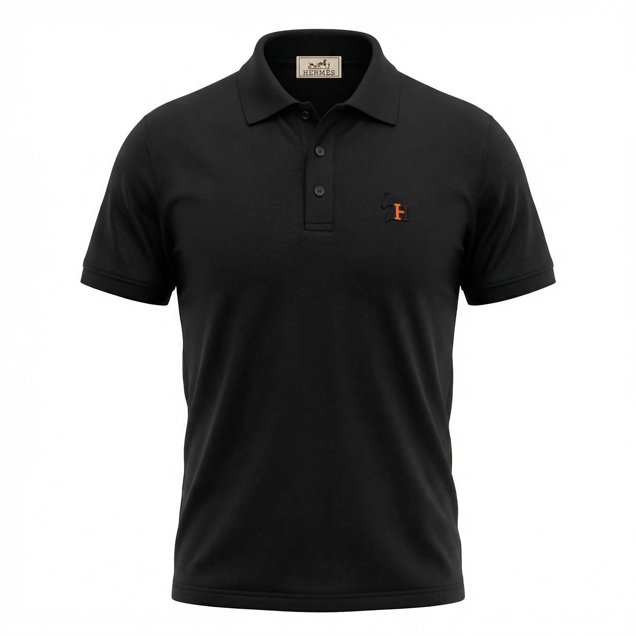 HERMES EMBROIDERED LOGO POLO SHIRT BLACK