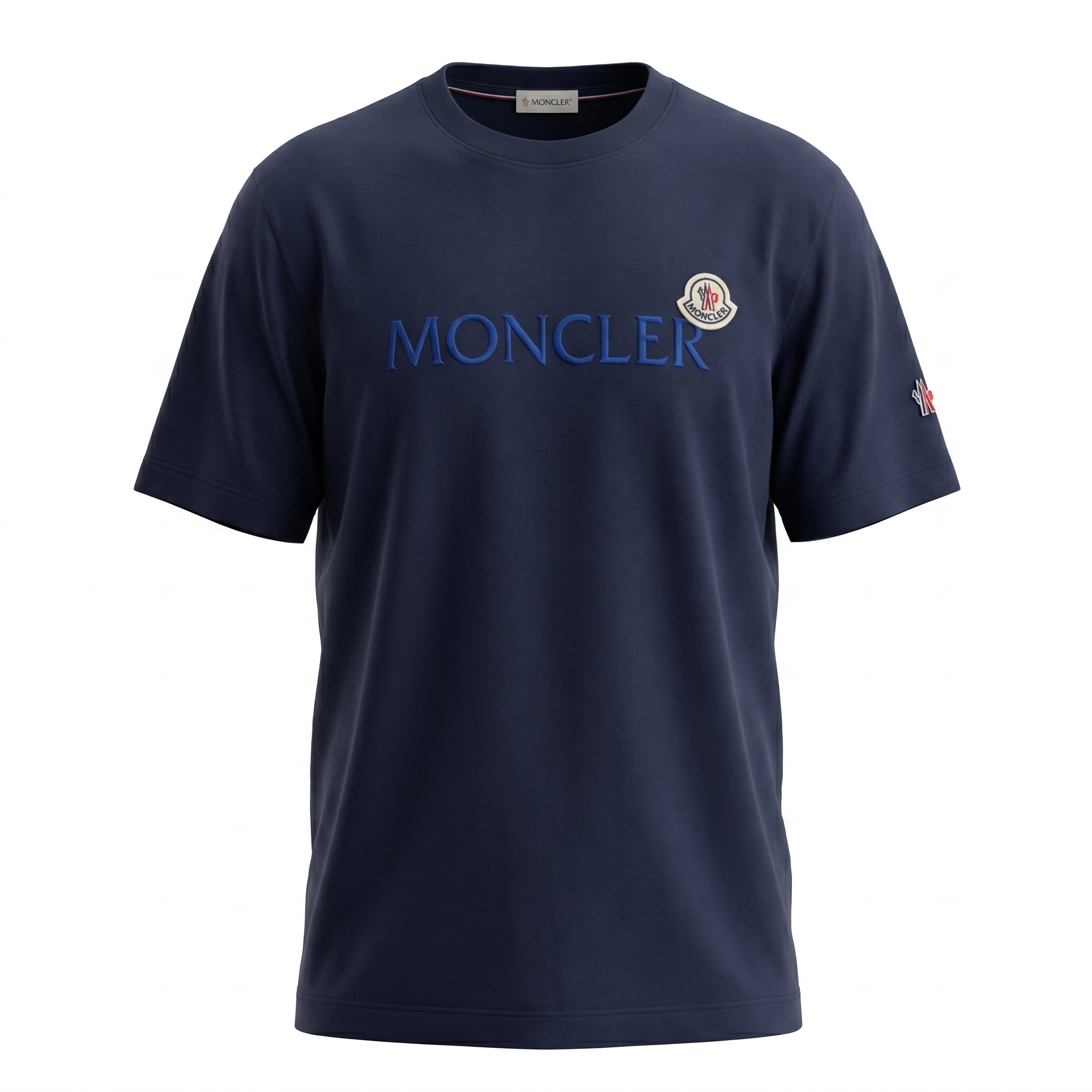 MONCLER Leaf Dark Blue Flocked Logo T-shirt