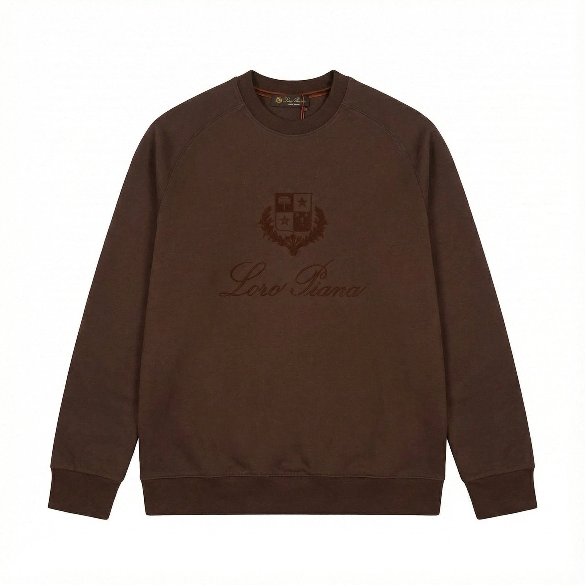 LORO PIANA EMBROIDERED LOGO SWEATSHIRT BROWN
