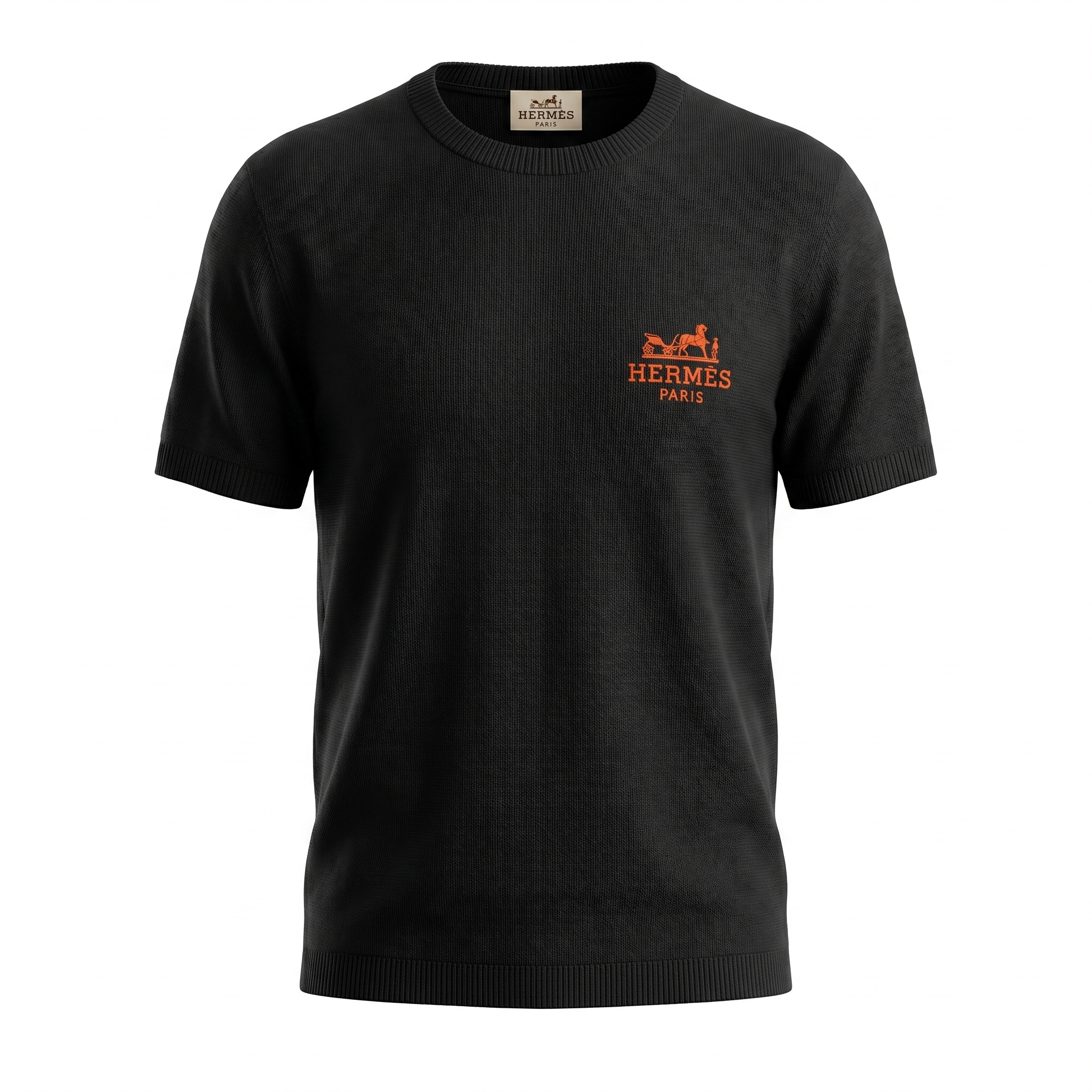 HERMES KNITTED EMBROIDERED LOGO T-SHIRT