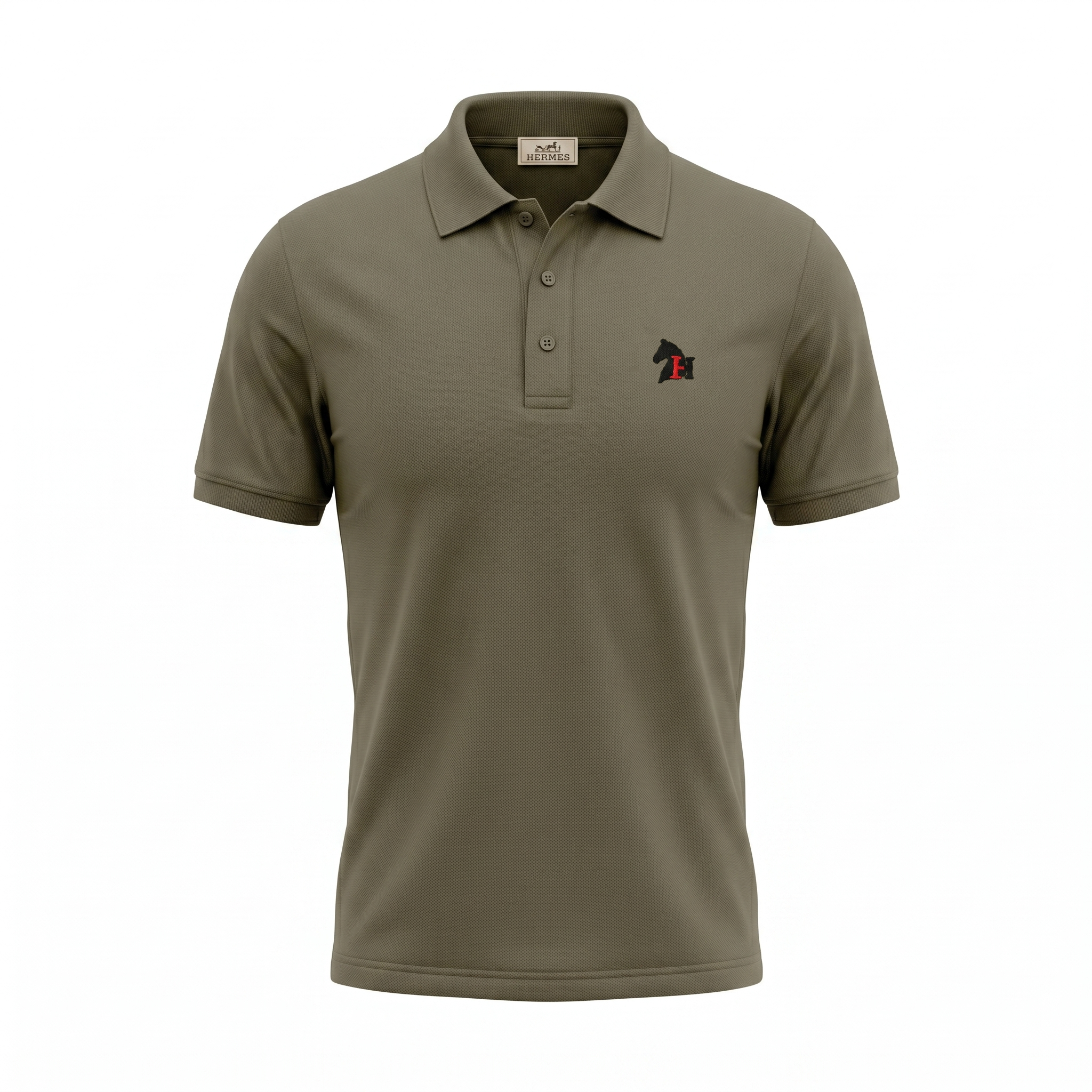 HERMES EMBROIDERED LOGO POLO SHIRT OLIVE