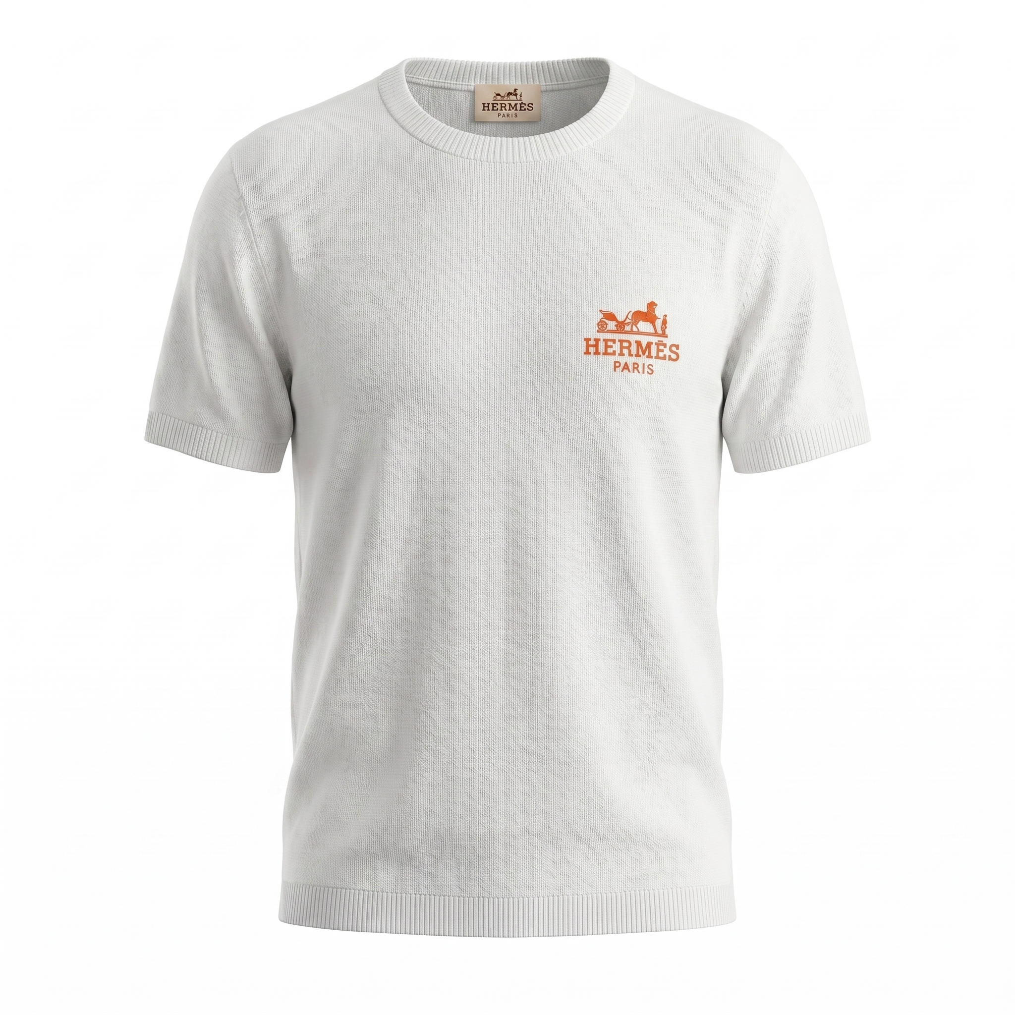 HERMES KNITTED EMBROIDERED LOGO T-SHIRT