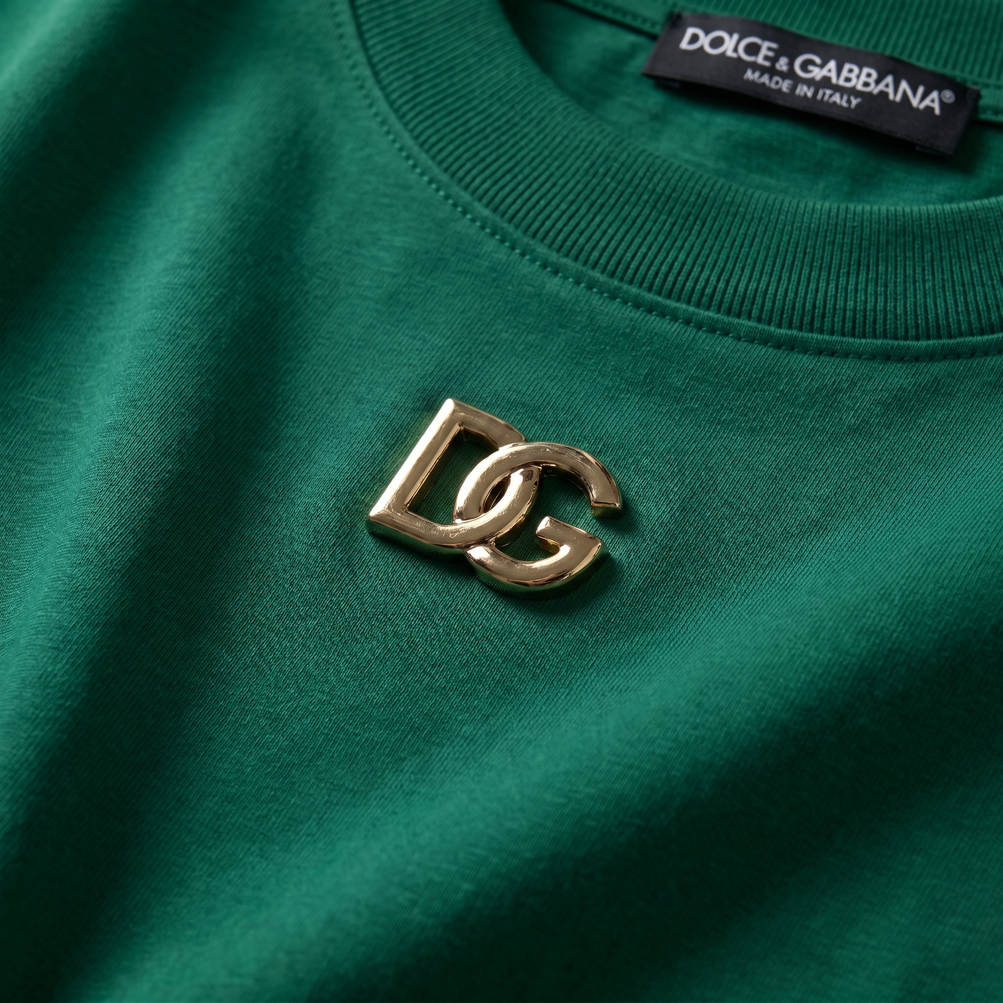 DOLCE & GABBANA METAL DG LOGO GREEN TEE