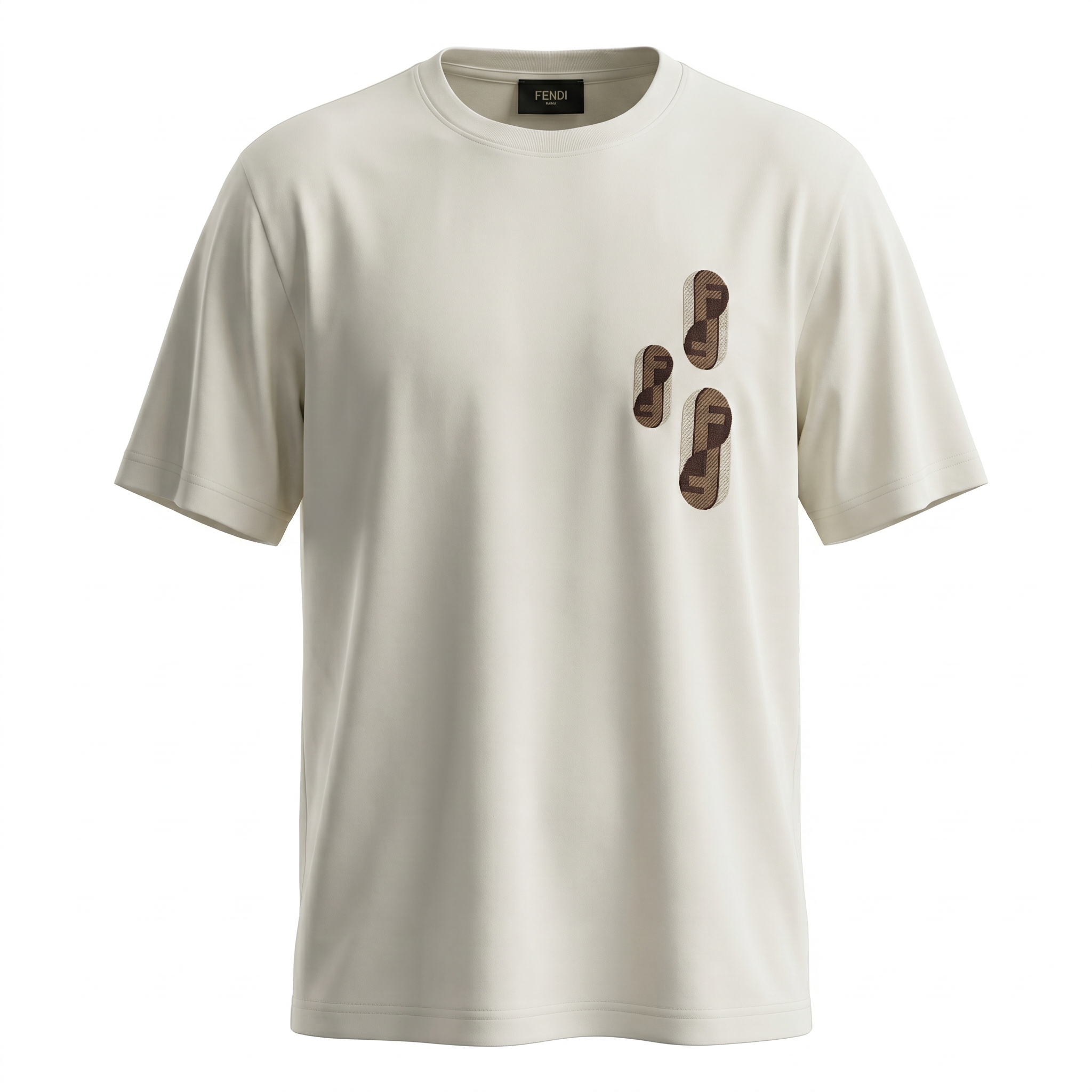 FENDI EMBROIDERED LOGO T-SHIRT CREMY